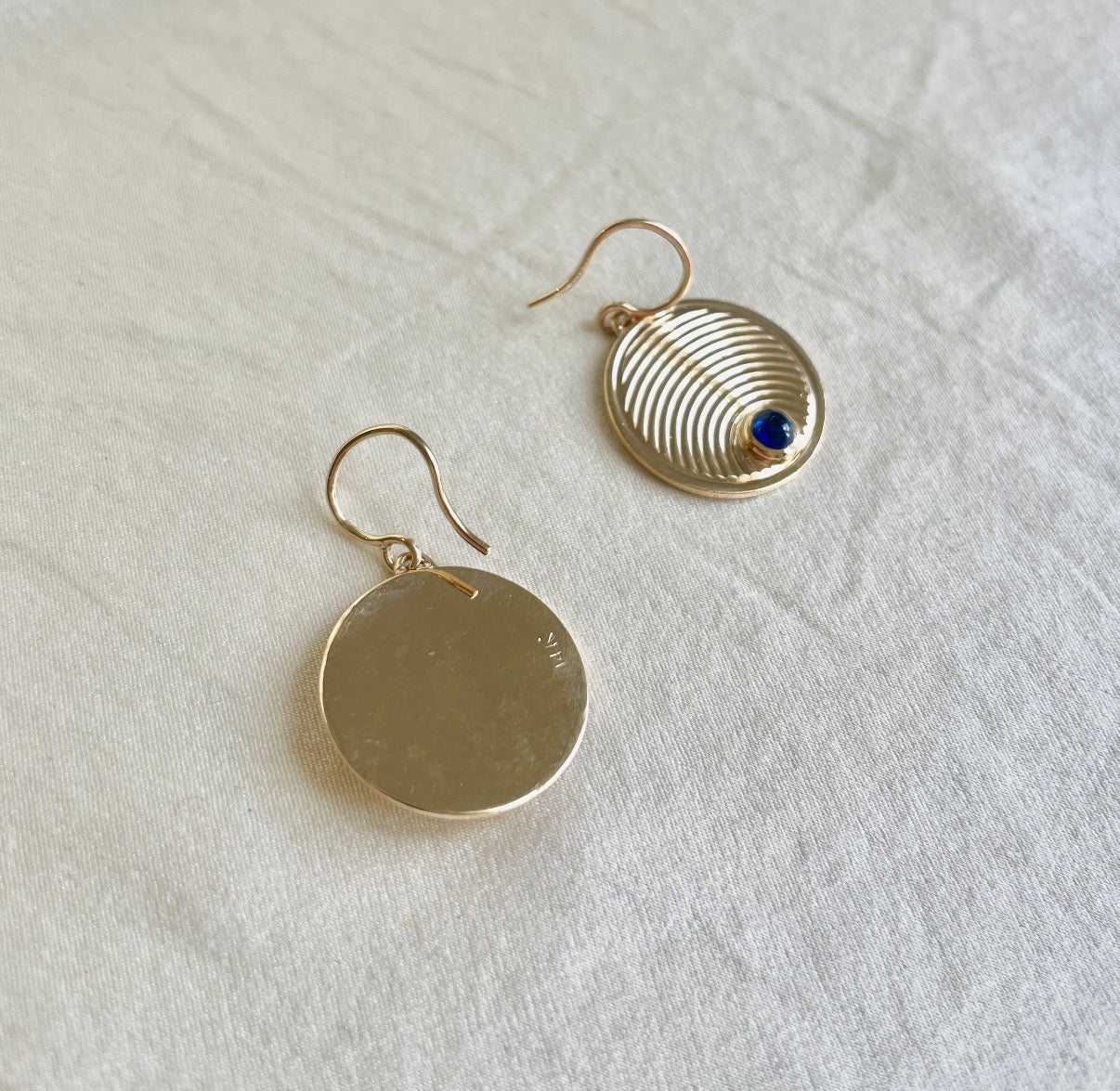 Radiant Mid Century Sapphire Disc Earrings