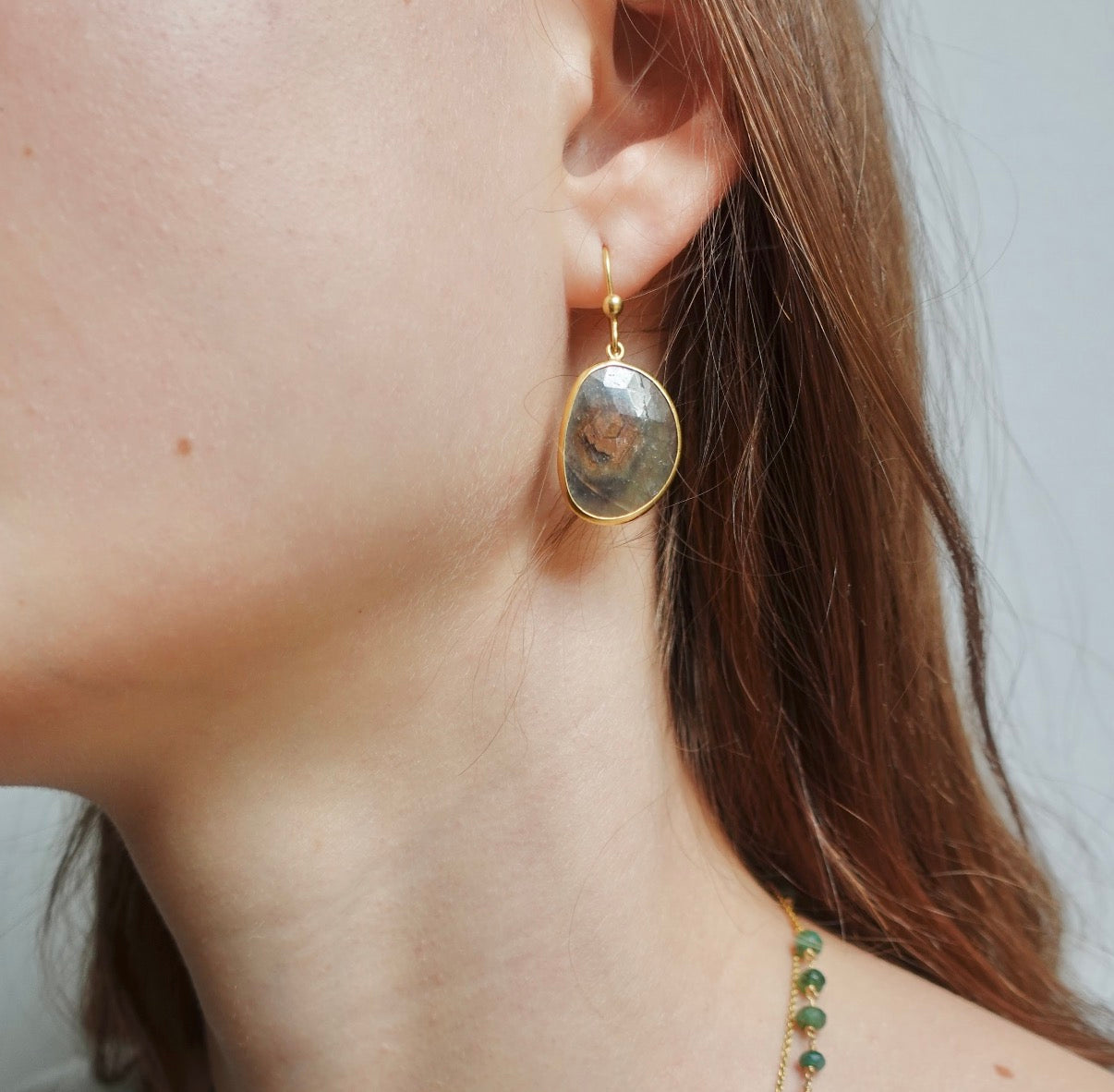 18K Faceted Watermelon Tourmaline Slice Earrings