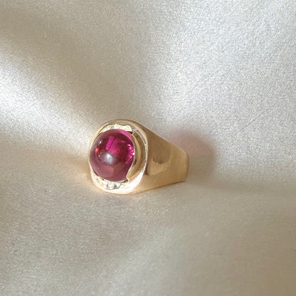 14K Yellow Gold Pink Tourmaline Cabochon Statement Ring
