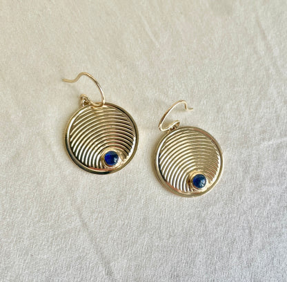 Radiant Mid Century Sapphire Disc Earrings