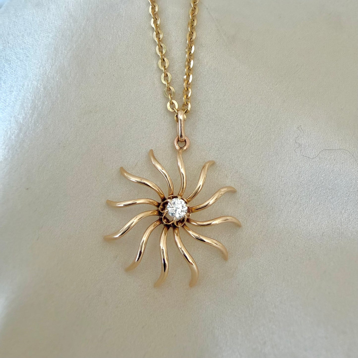 Late Victorian Diamond Sunburst Pendant in 14k Gold