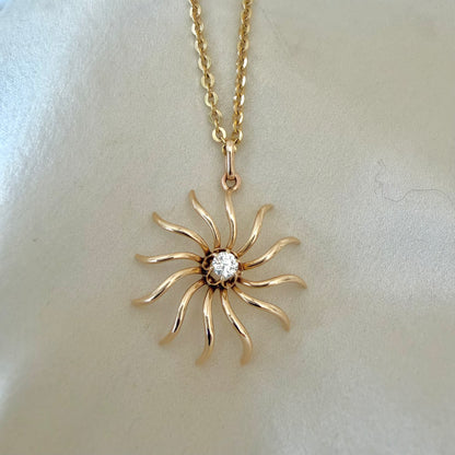 Late Victorian Diamond Sunburst Pendant in 14k Gold