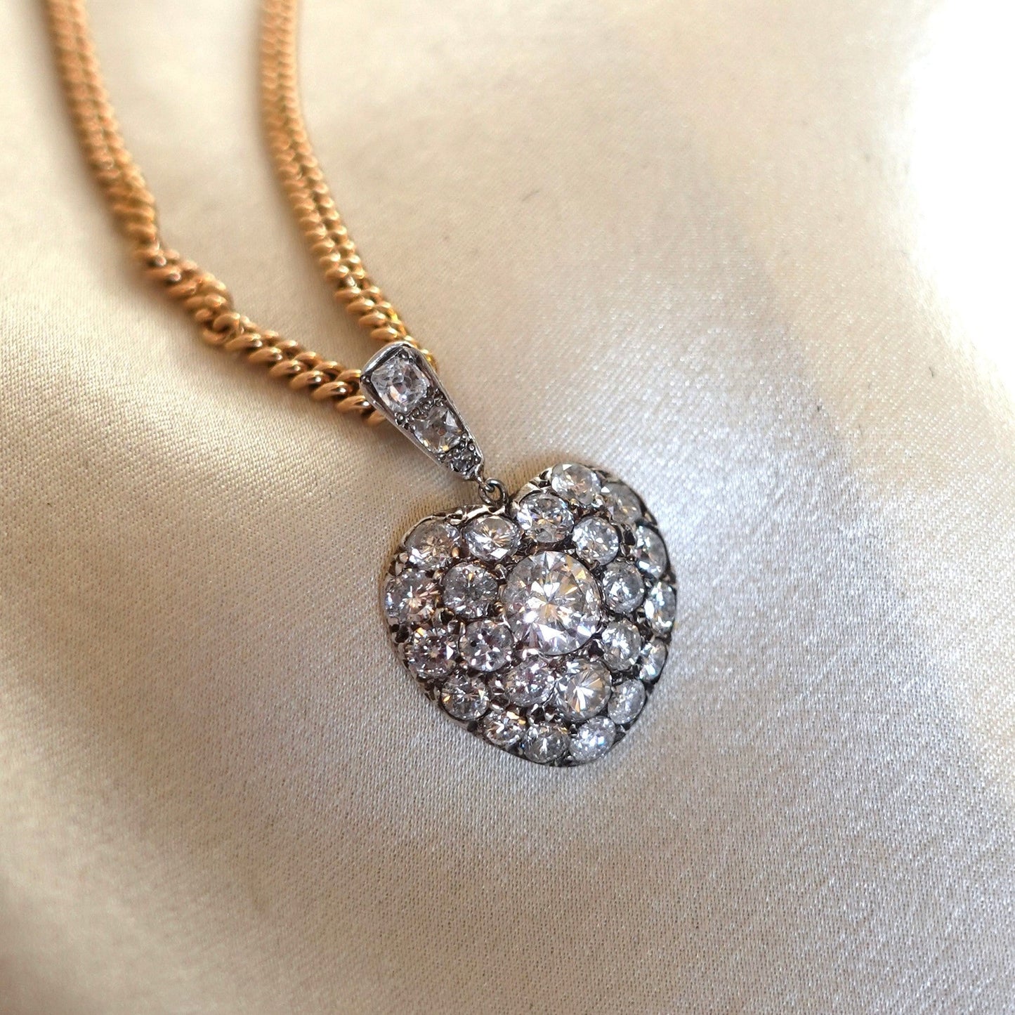 Radiant Heart: 14k Diamond Pavé Pendant with Transitional & Old Mine Cuts