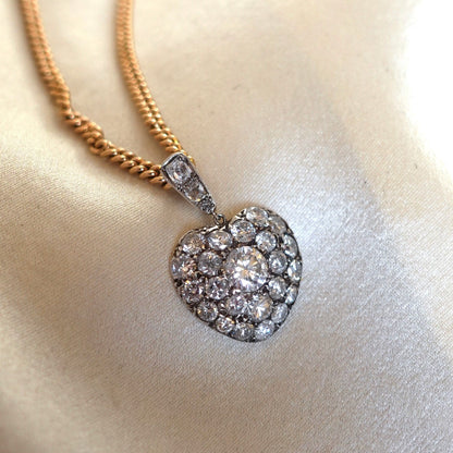 Radiant Heart: 14k Diamond Pavé Pendant with Transitional & Old Mine Cuts