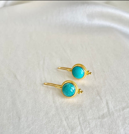 The Luminaries: Natural Turquoise Bezel-Set Earrings in 23K Gold