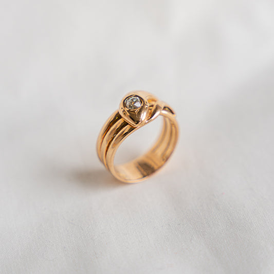 Vintage French 18k Rose Gold Diamond Snake Ring