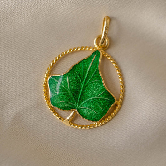 Brilliant 18k Green Enamel Ivy Leaf Charm Pendant