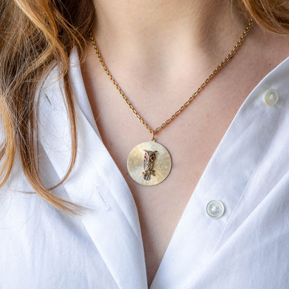 Handmade Repurposed 14K Yellow Gold Owl Medallion Pendant