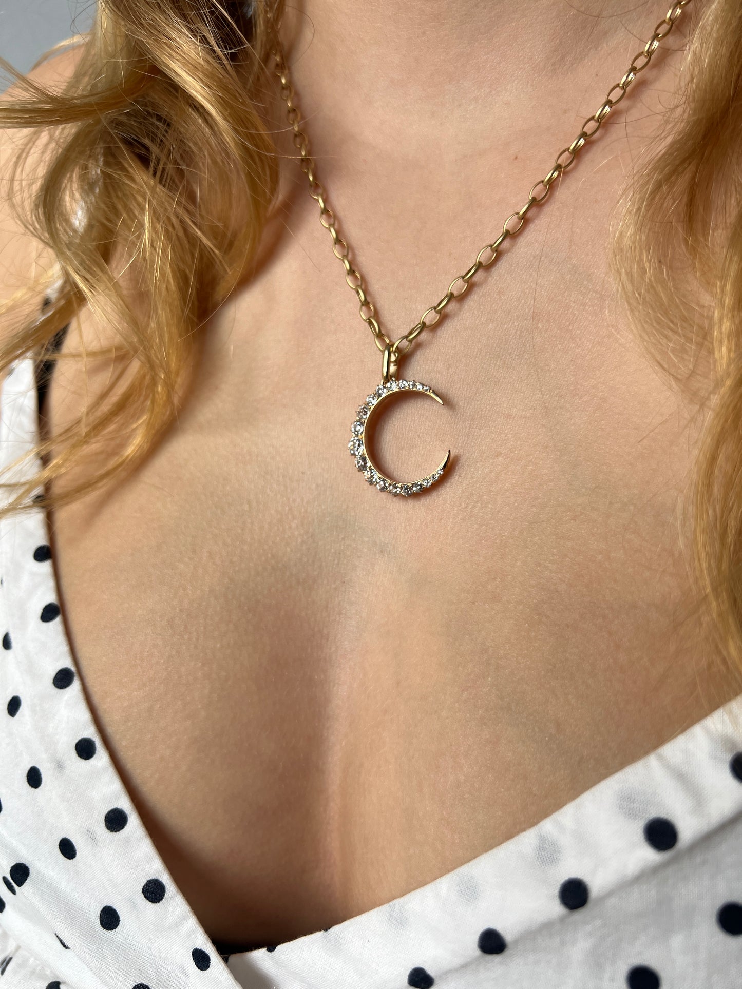Antique 14K Diamond Crescent Pendant, c. 1890–1910