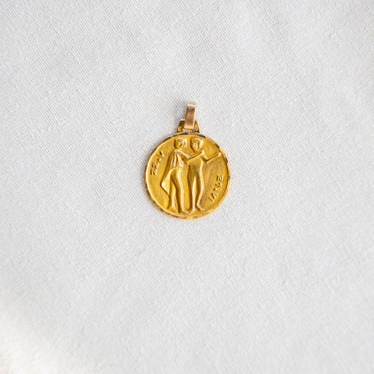 Unique French 18k Gemini Twins Zodiac Medallion