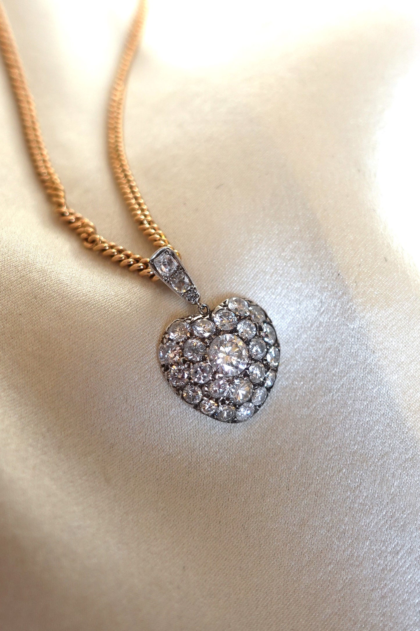 Radiant Heart: 14k Diamond Pavé Pendant with Transitional & Old Mine Cuts