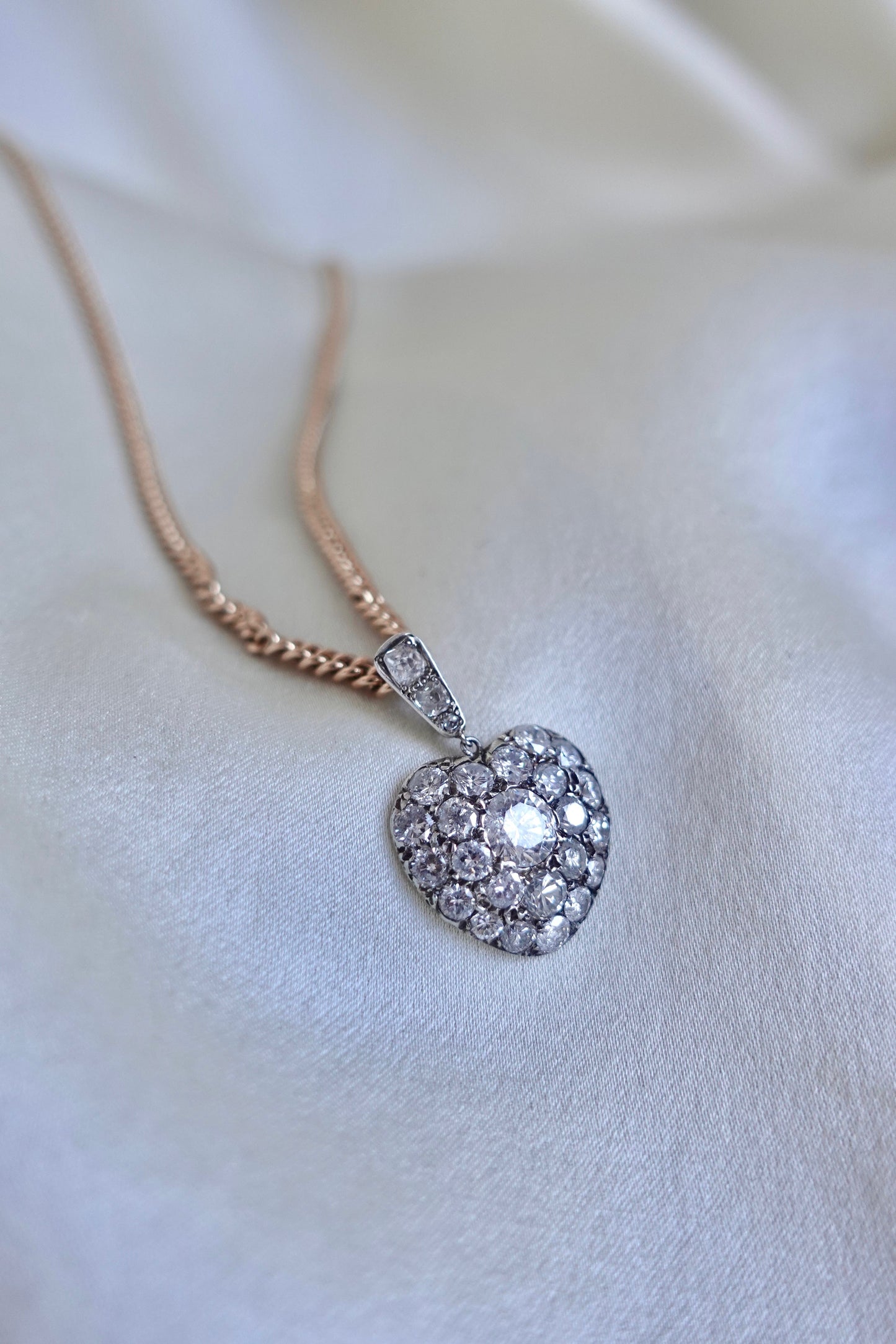 Radiant Heart: 14k Diamond Pavé Pendant with Transitional & Old Mine Cuts