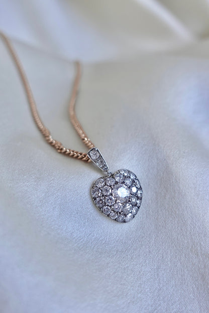Radiant Heart: 14k Diamond Pavé Pendant with Transitional & Old Mine Cuts