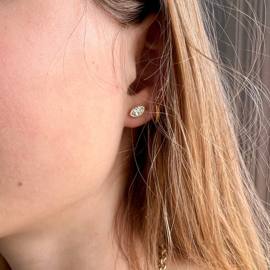 14K Yellow Gold Marquise Bezel-Set Diamond Studs