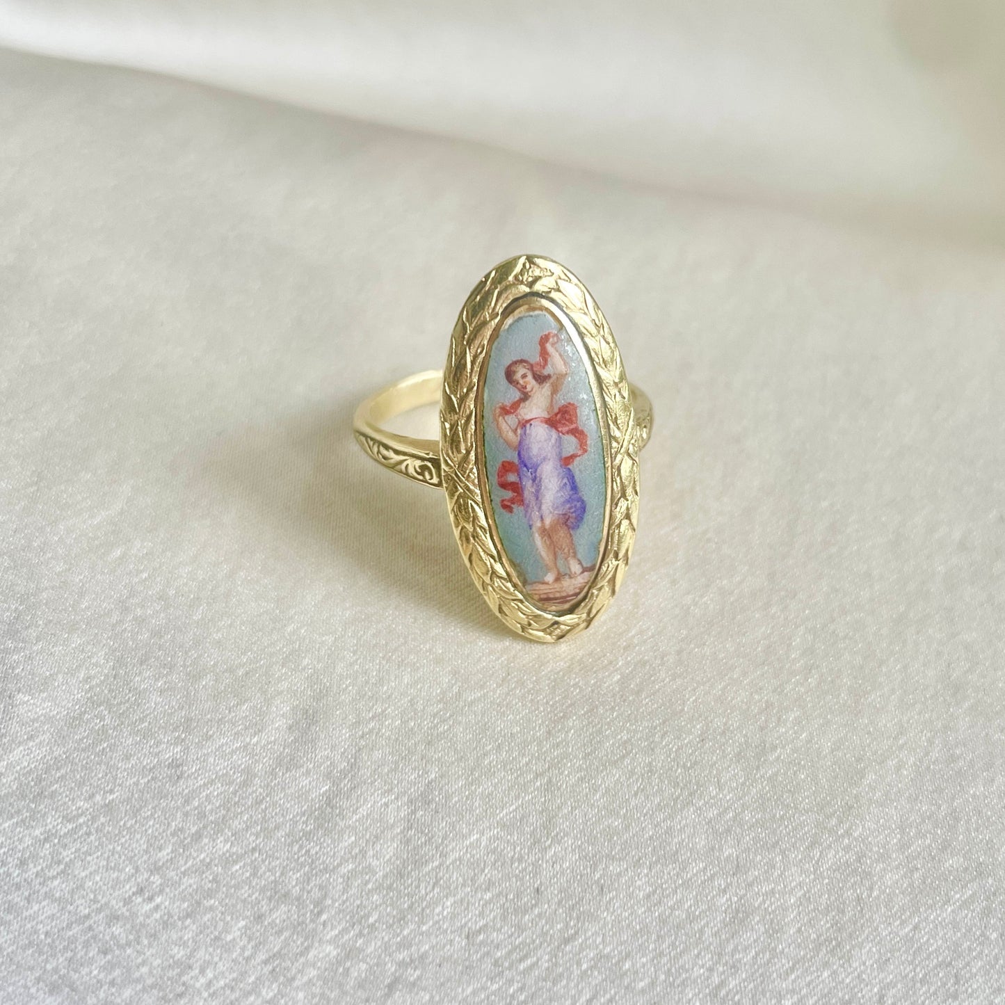 Antique 22K Gold Hand-Painted Porcelain Figure Ring, Napoleonic Era