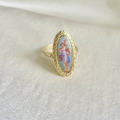 Antique 22K Gold Hand-Painted Porcelain Figure Ring, Napoleonic Era