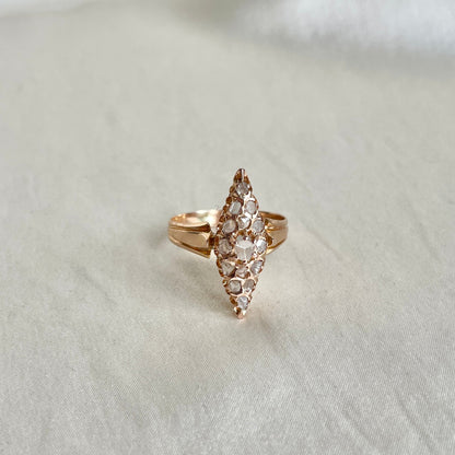 Antique Navette Shaped Rose Cut Diamond Cluster Ring | Victorian Era
