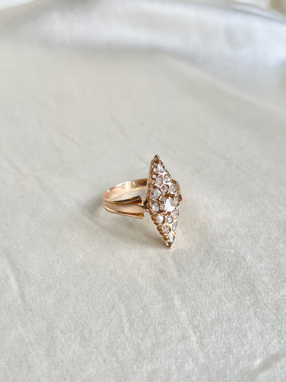 Antique Navette Shaped Rose Cut Diamond Cluster Ring | Victorian Era