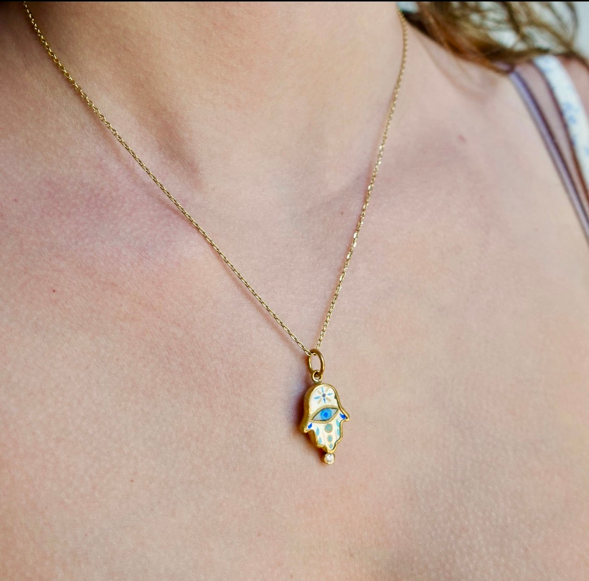 Hand painted 24K Hamsa Mother of Pearl Pendant