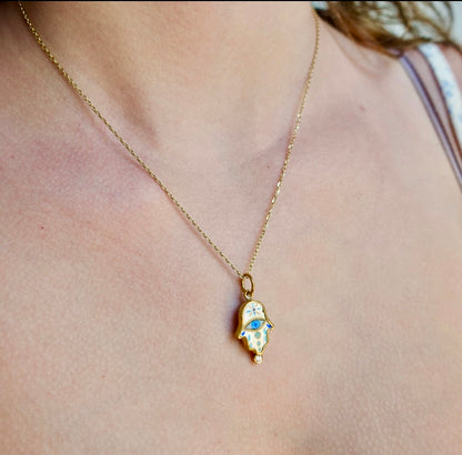 Hand painted 24K Hamsa Mother of Pearl Pendant
