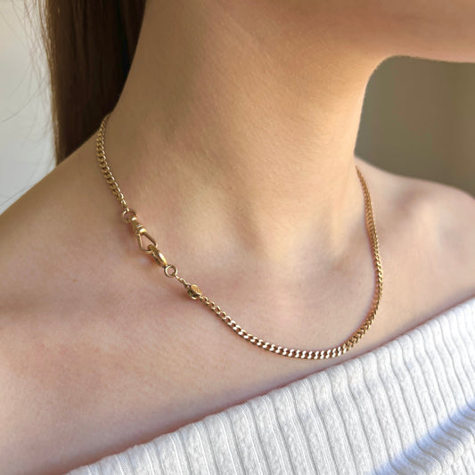 Vintage 14K Gold Curb Pocket Watch Chain Necklace