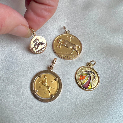 1970s Italian 14k Gold & Enamel Aries Zodiac Charm