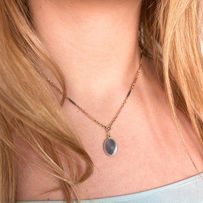 Antique enamel 10K locket necklace