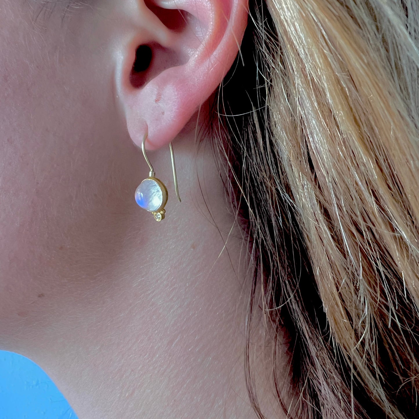 Magical Moonstone Orb Diamond Earrings with French Wire in 24K