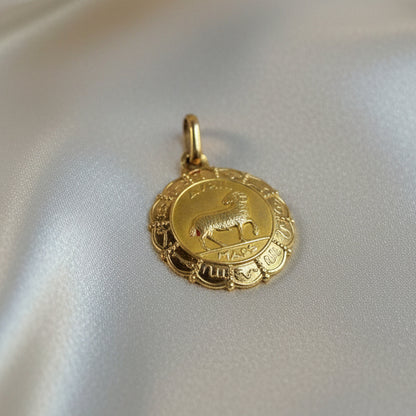 Petite 18k solid gold Aries Ram Enamel Zodiac Pendant Charm