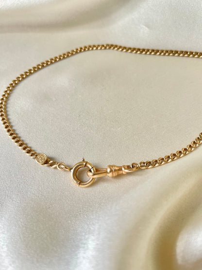 Vintage 14K Gold Curb Pocket Watch Chain Necklace