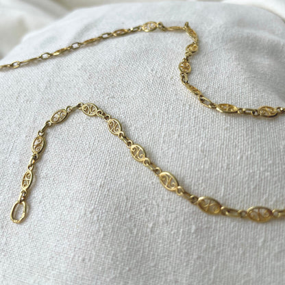 Vintage French 18K Gold Filigree Link Chain – 17"