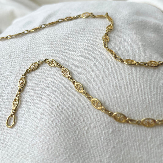 Vintage French 18K Gold Filigree Link Chain – 17"