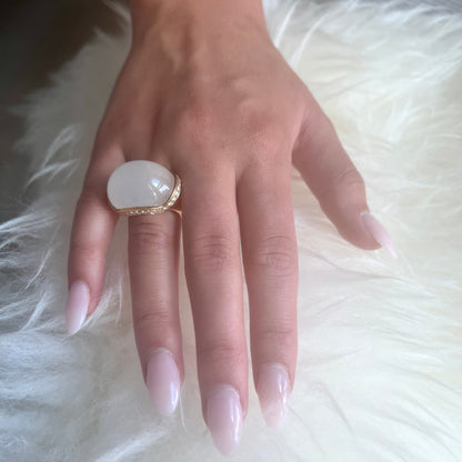 18K Chalcedony Cabochon Statement Diamond Ring