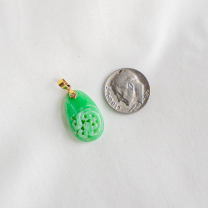 14k Hand Carved Jade Pendant