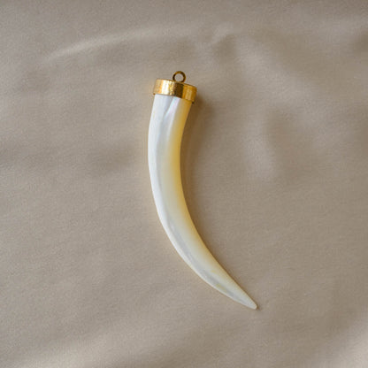 Handmade Large 14k Mother-of-Pearl Horn Shaped Pendant