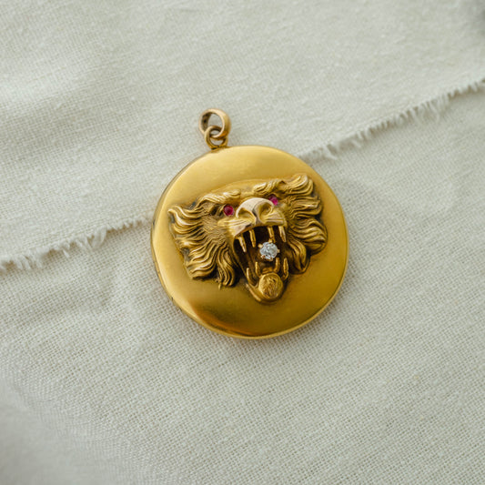 Lion’s head 14k Garnet + Diamond Photo Locket