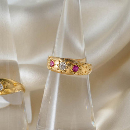 Victorian Ruby Diamond Star Set Band in 18K