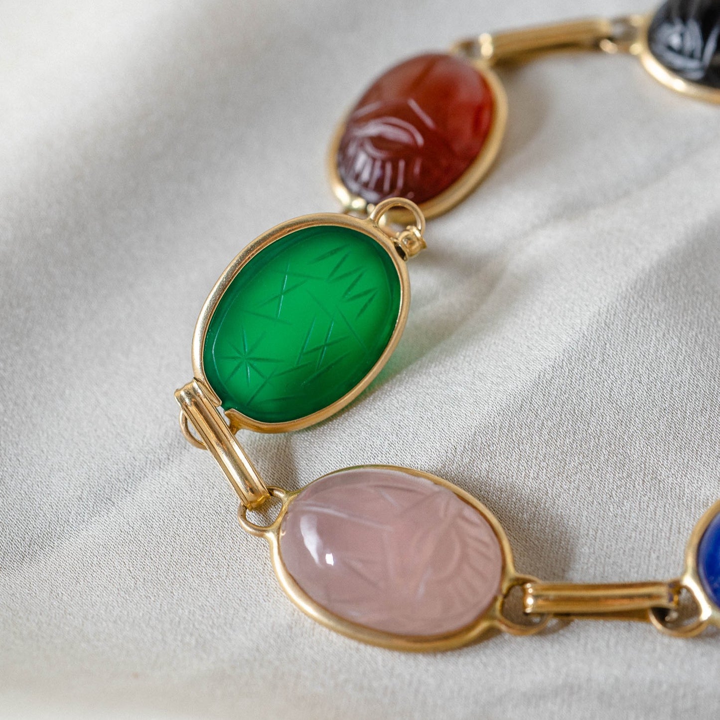 Multi-Gemstone Scarab Bracelet in 14K