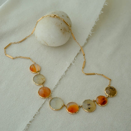 Collet Set Carnelian and Chalcedony 9 Karat Necklace