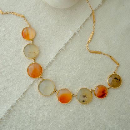 Collet Set Carnelian and Chalcedony 9 Karat Necklace
