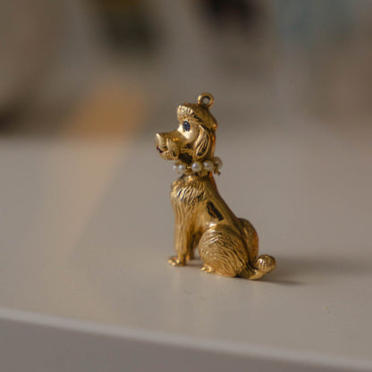 Poodle Charm with Pearl, Sapphire, and Ruby in Solid 14K