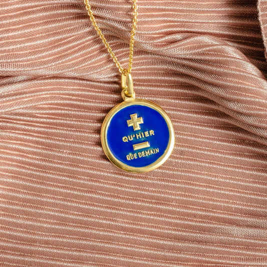 French Augis 18k Qu'Hier Pendant Blue Enamel