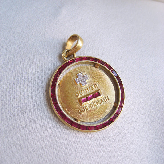 Rare 18K Original Augis Love Medal with Ruby Halo