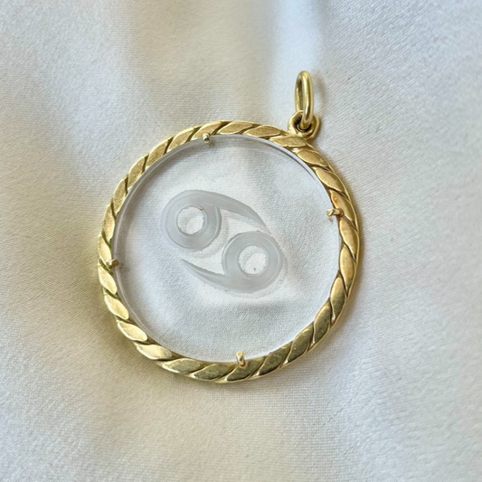 Yin Yang 18K Gold Rock Crystal Pendant