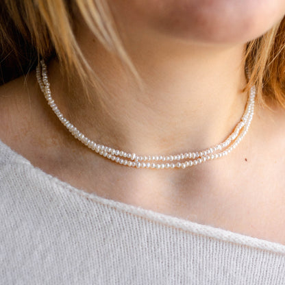 Double Strand Pearl Necklace with Handmade 14K S Clasp