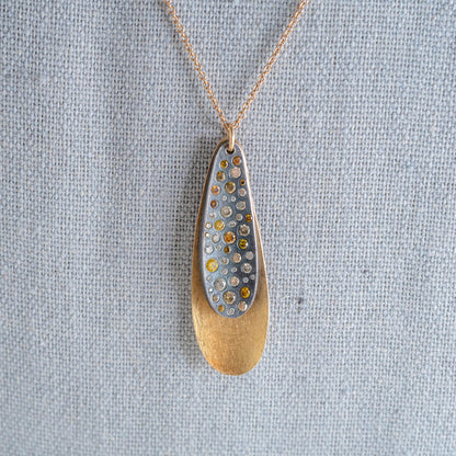 Estate 18k Rose Gold Designer Autumn Diamond Droplet Necklace
