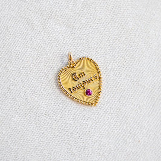 Rare 18k Vintage French Small Heart Toi Moi Toujours Pendant - You and I Always