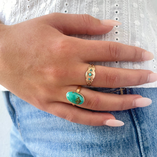 Oval Turquoise Ring in 14K Yellow Gold | Modern Design with Repurposed Vintage