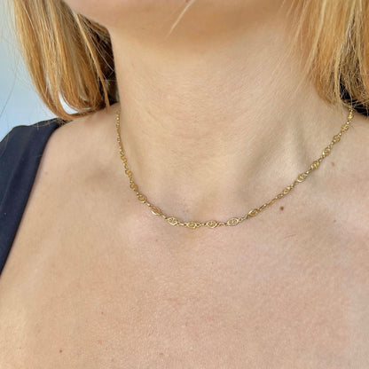 Vintage French 18K Gold Filigree Link Chain – 17"