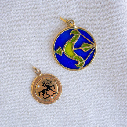 French 18k Colbalt Blue Plique á Jour Sagittarius Pendant